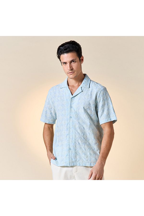 Iconic-Embroidered Shirt with Short Sleeves and Button Closure 1