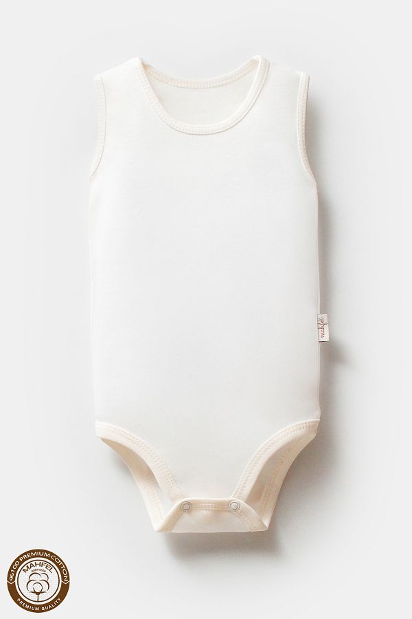 MAHFEL-100% Organic Cotton Sleeveless Baby Bodysuit with Snap Fasteners 1
