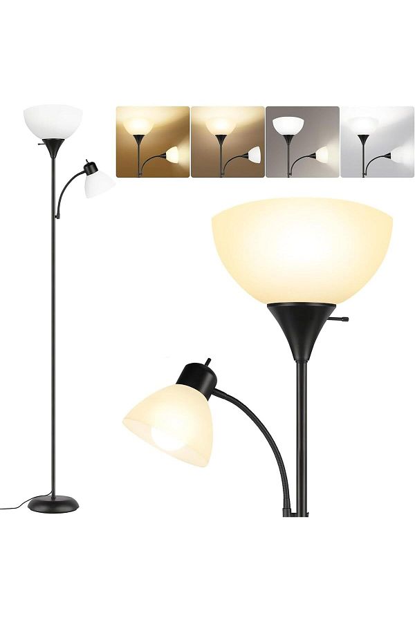 COOYA-12W LED Floor Lamp, Vertical Light with Double Lights, with Adjustable Reading Light, 2-Way Switch 1