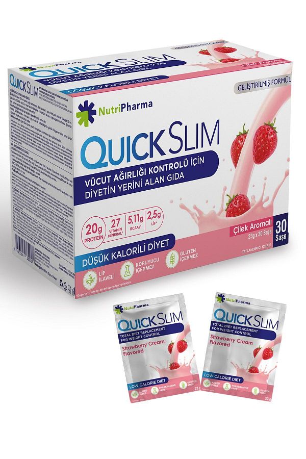 NUTRIPHARMA QUICK SLIM-Quick Slim Diet Shake - 30 Sachets - High Protein Meal Powder - Strawberry Flavor 1