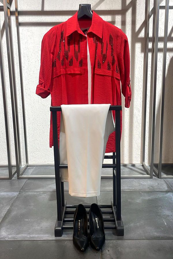 SERTUĞ-Tren42Plus Large Size Front Roba Stone Detailed Red Set 1