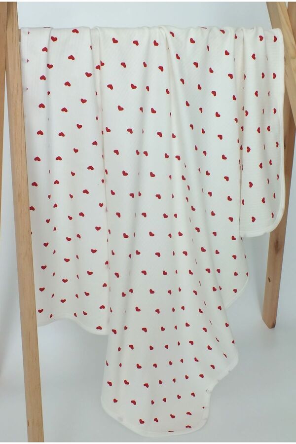 Bebe wini %100 Pamuk Kırmızı Kalpli Tek Kat Bebek Battaniye