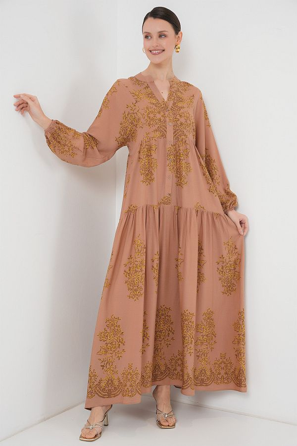 Bigdart-2423 Model Authentic Patterned Brick Colored Dress 1