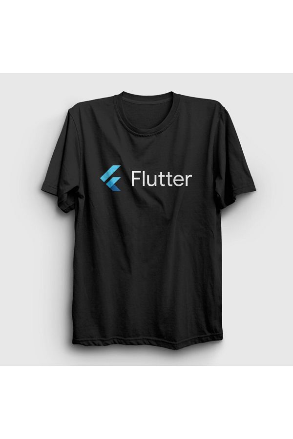 Presmono-Black Logo Flutter Unisex T-Shirt - Software Programming 442678 tt 1