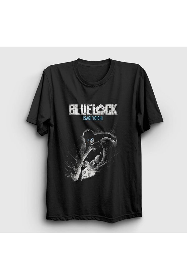 Presmono-Unisex Black Anime Bluelock Football T-Shirt - Isagi Yoichi 447833 tt 1
