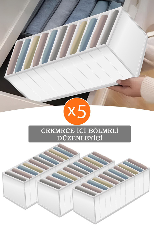 She Berrak 5 ADET Kumaş Çekmece Içi Akordiyon Organizer-16x43x14 Cm* 5 ADET