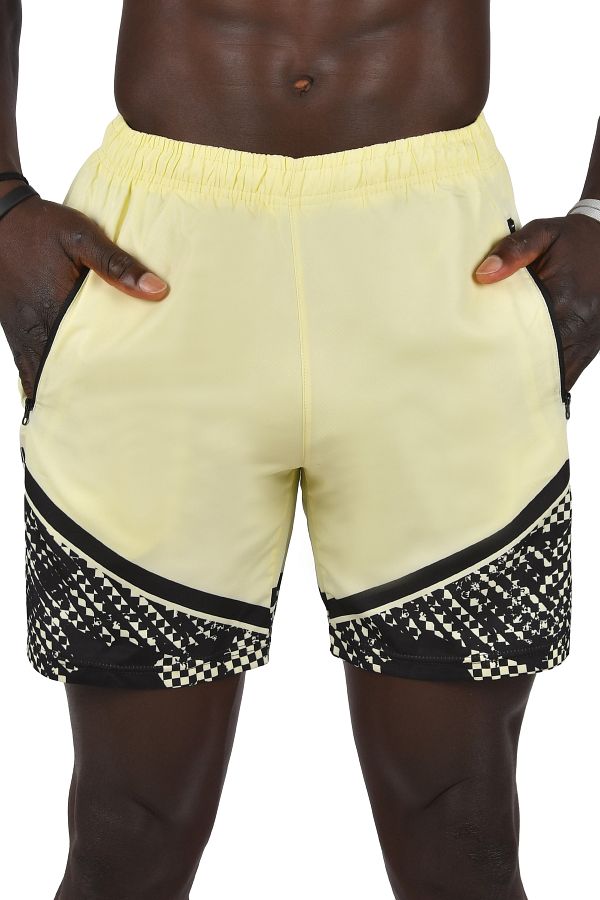 Rizz up-Men's Yellow Patterned Quick Dry Mesh Lined Micro Fabric Swim Shorts 1