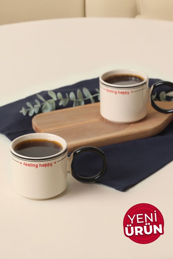 Keramika-Black Stackable Ring Cup with Handle 8 cm 2 Pieces 1