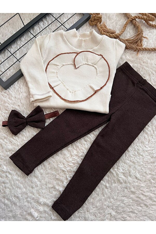 BAHNUR BEBEK ÇOCUK KALPLi BLUZ BODY TAYT BANDANA SETi TAKIMI