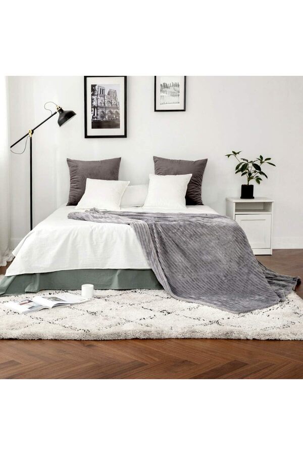 df home-Soft Striped Welsoft Bedspread/ Blanket 200X220 (Gray) 1