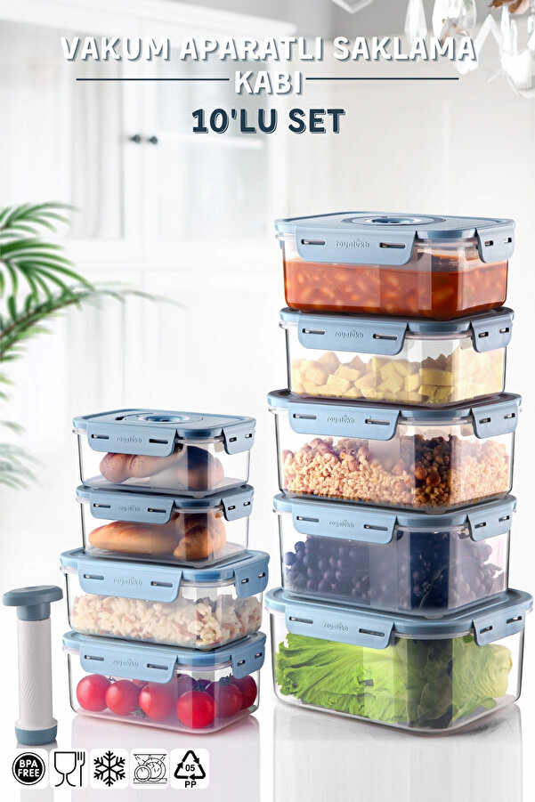 Nandy Home-Set of 10 Storage Containers That Can Be Used in Microwave and Freezer with Vacuum Apparatus 1
