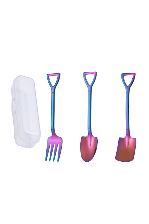jojobebek Paslanmaz Çelik Kürek Tipi Kaşık (2 Adet), Çatal (1 Adet) + Saklama Kutusu