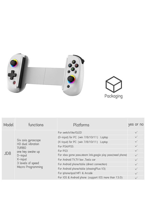 VILCORN-White D8 Gaming Dual Hall Flexible Rgb Controller Streaming Gamepad For Tablet Android Ps4 S 1