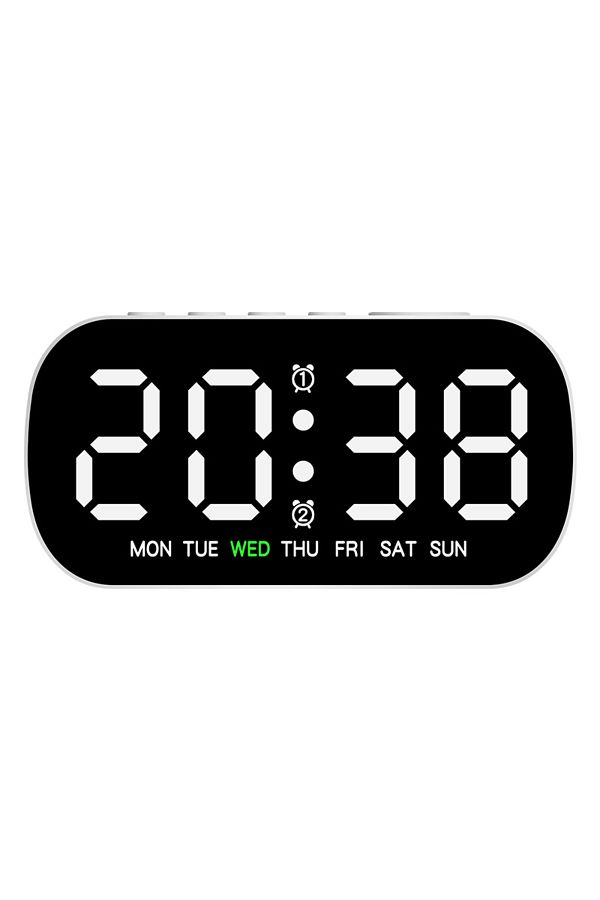 Choice-White Digital Alarm Clock USB Powered Temperature Date Week Dual Alarm Night Mode Snooze Clock 5 Lev 1