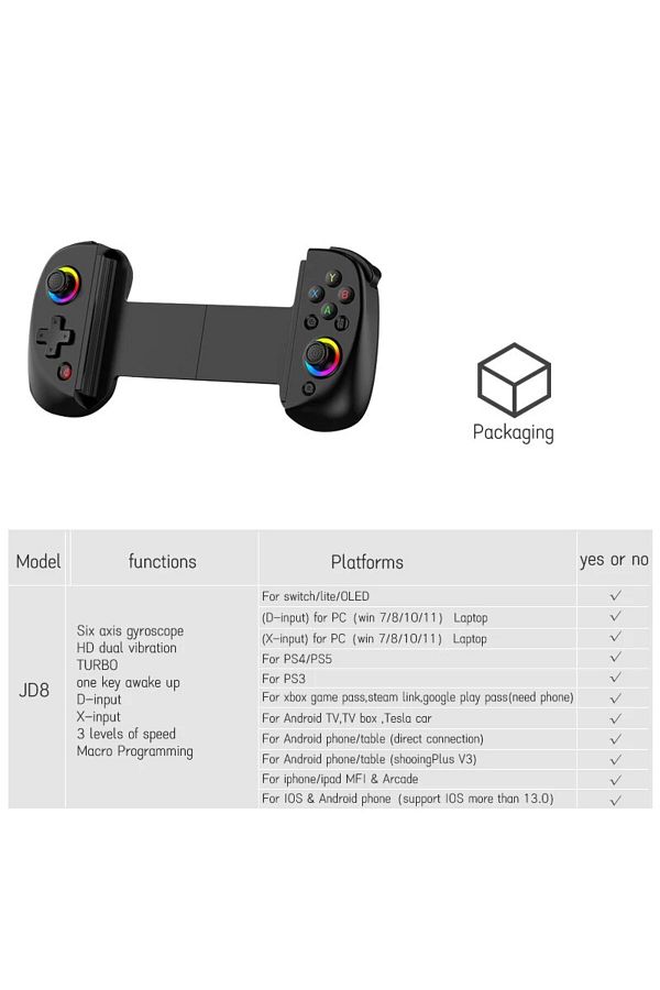 VILCORN-Black D8 Gaming Dual Hall Flexible Rgb Controller Streaming Gamepad For Tablet Android Ps4 S 1