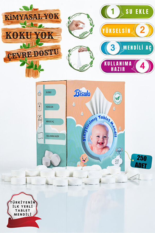 Bisula Sıkıştırılmış Tablet Mendil – Su Ile Açılan Tek Kullanımlık Bebek Temizlik Bezi (250 ADET)
