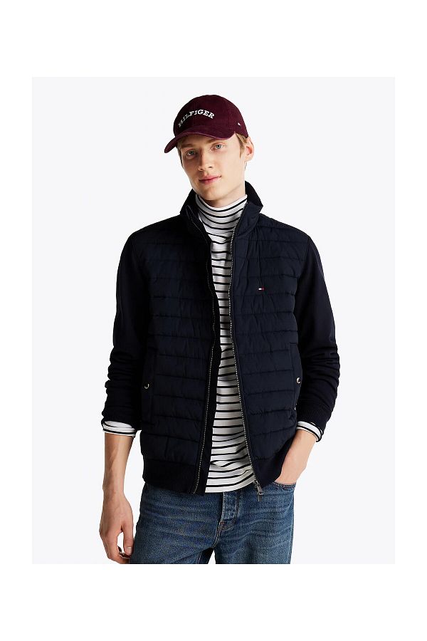 Tommy Hilfiger-Hanorac pentru bărbați, cu fermoar, cu guler vertical, matlasat, cu buzunar, albastru bleumarin MW0MW37461-DW5 1