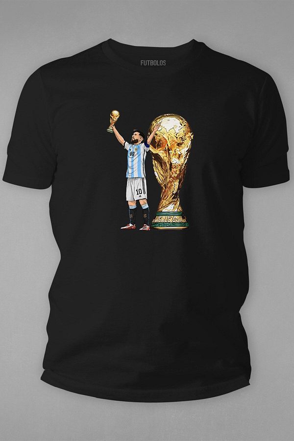 Futbolos-Tricou Messi pentru Cupa Mondială Tricou Negru pentru bărbați, cu gât cu imprimeu 1