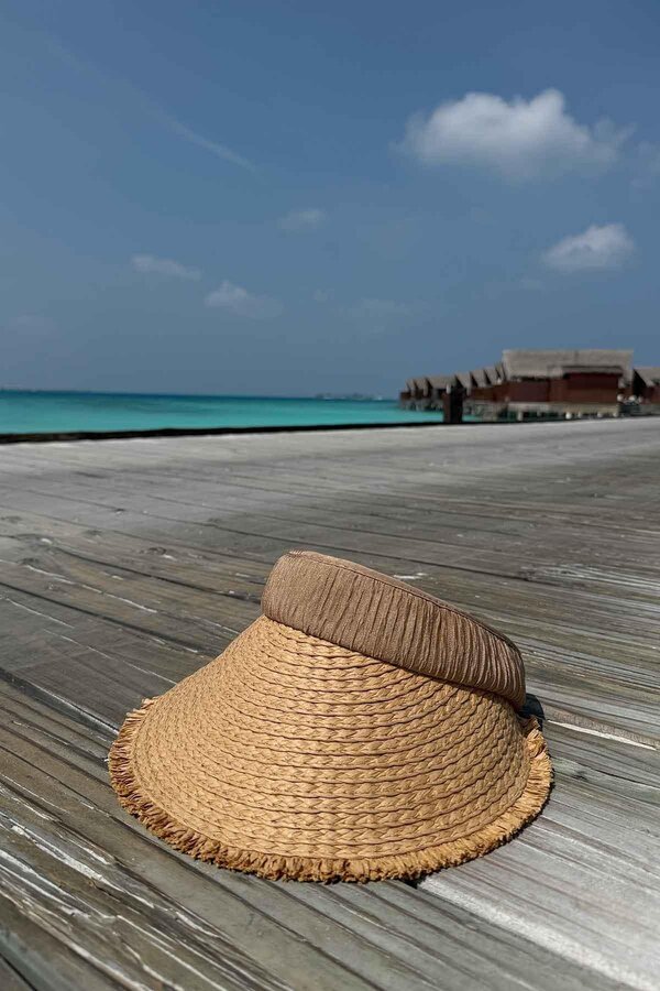 Ka Hijab Adjustable fringed straw visor hat - camel