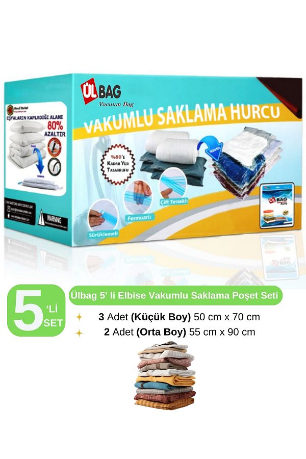 ÜLBAG-Set of 5 Vacuum Storage Bags - Clothes Storage Bag - Vacuum Storage Bag - Vacuum Bag 1