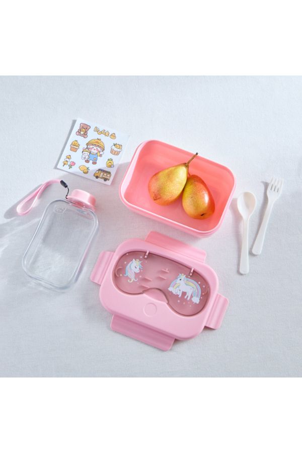 Home Box-Neo Unicorn Lunch Box and Bottle Set with Spoon and Fork 550 ml 1