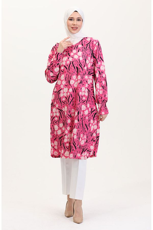 sefamerve-Large Size Patterned Tunic 1129-01 Fuchsia 1