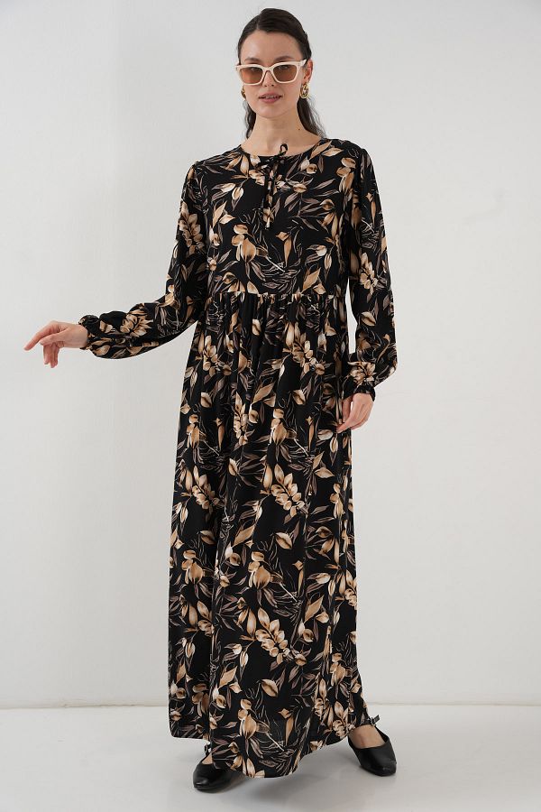 Bigdart-1947 Patterned Long Dress - L. Black 1