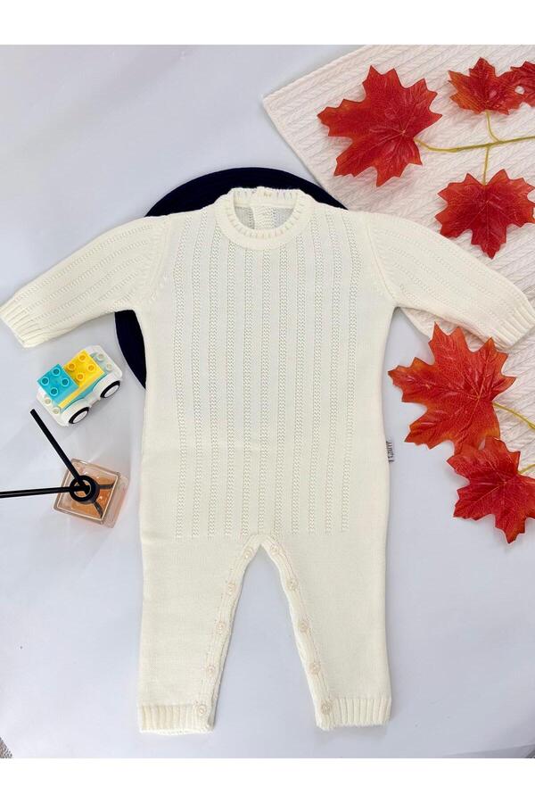 Cloudy Kids Unisex Bebek Düğmeli Bisiklet Yaka Triko Tulum