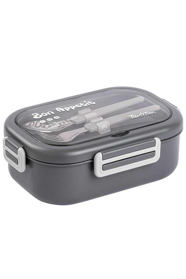 Tantitoni-Tantitoni Gray Rust. Steel Rectangular Tableware with Fork and Spoon 850 ml 1