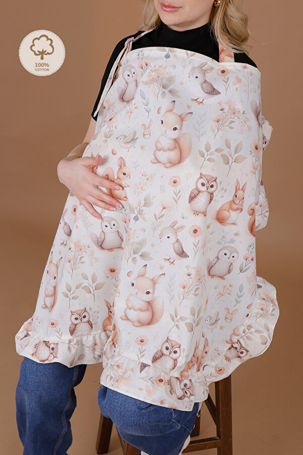 JUNİPERUS Fırfırlı Organik Kuşlu Balenli Çok Amaçlı Emzirme Örtüsü