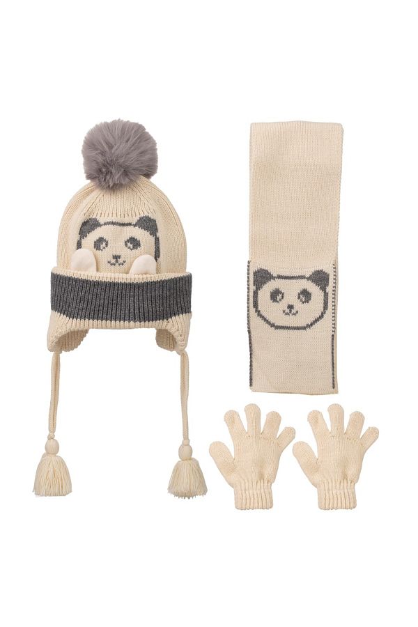 Kitti-Winter Boy's Set of 3 Panda Scarf Beanie Gloves for Ages 1-4 1