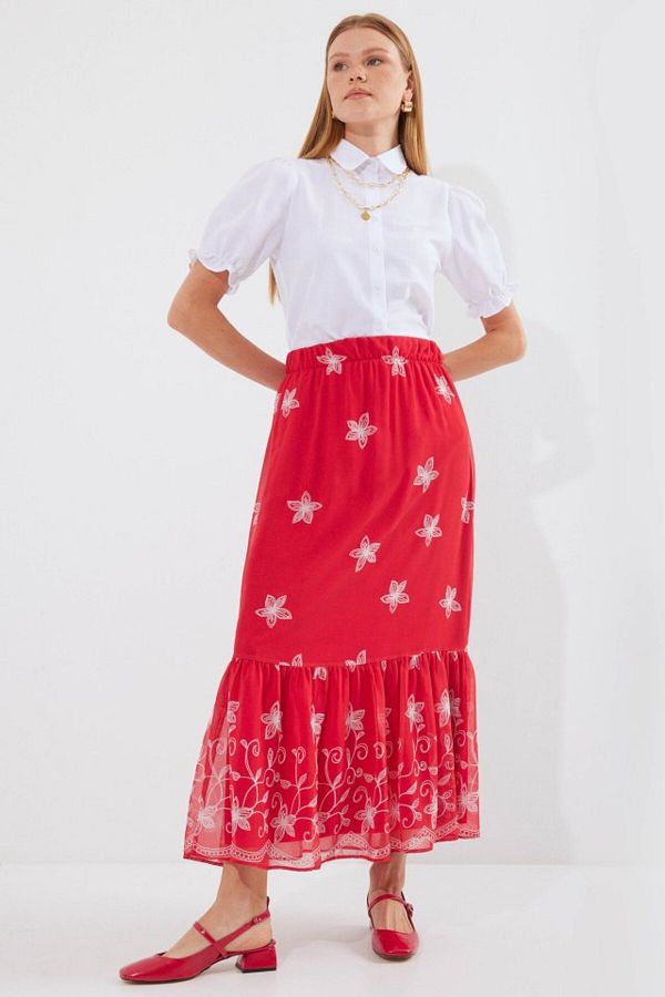 TUA MODA-Tua Moda 8010 Patterned Chiffon Skirt - A.Red 1