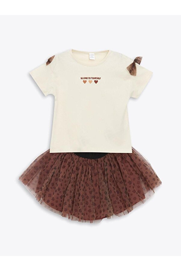 LC Waikiki LCW Kids  Baskılı Kız Çocuk Tişört ve Tütülü Etek 2'li