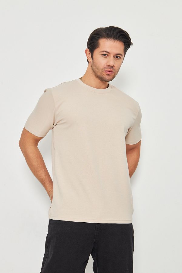 ZİNOX-Men's Plain Basic Crew Neck 2 Thread Comfortable Fresh Textured Fabric T-Shirt Suitable for Daily Use 1