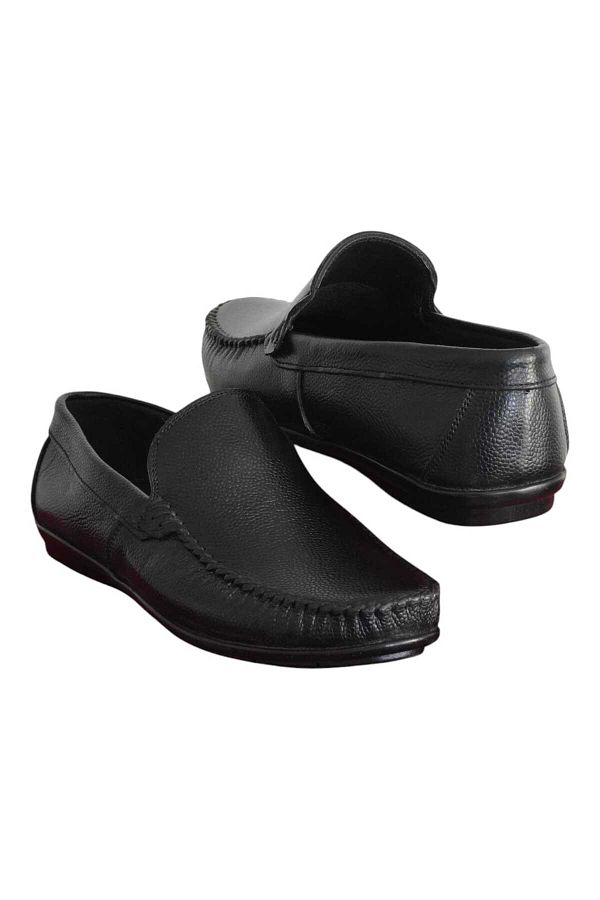 HON'S-Δερμάτινα Loafer Μαύρα Ανδρικά Παπούτσια με Τακούνι Μαξιλαράκι Λαστιχένια Σόλα χωρίς κορδόνια MLK01S 1