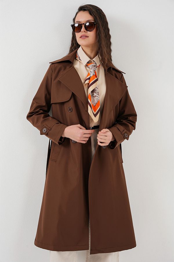 Bigdart-5918 Trenchcoat mit zweireihigem Kragen – Braun 1