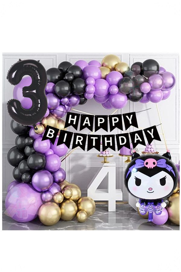 BİDOLUMUTLULUK-Kuromi Like Foil Birthday Party Celebration Fun Set 1