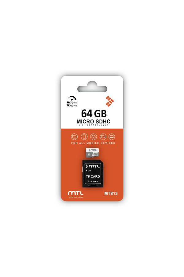 MTL-64Gb Hc Micro Sd Memory Card Extensive Application with Mt813 Adapter Included 1