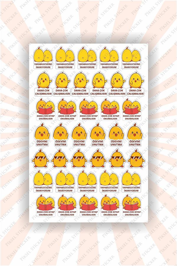 Piksel Grafik-Hardworking Chicks Student Sticker -38 Pieces Sticker Teachers, Student Sticker 1
