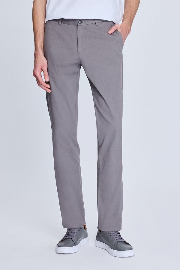 Hatemoğlu-Gray Regular Fit Casual Canvas Trousers with Side Pockets 1