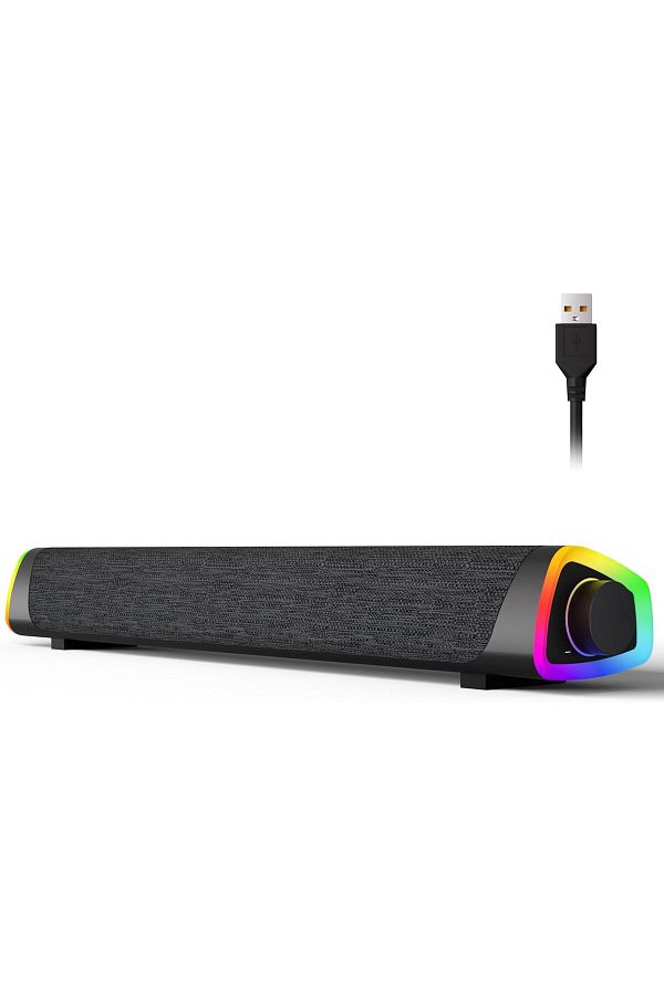 COOYA-Computer Speakers, All-in-one Control with 6 Modes LED Lights, Wired USB Powered, Surround Sound 1
