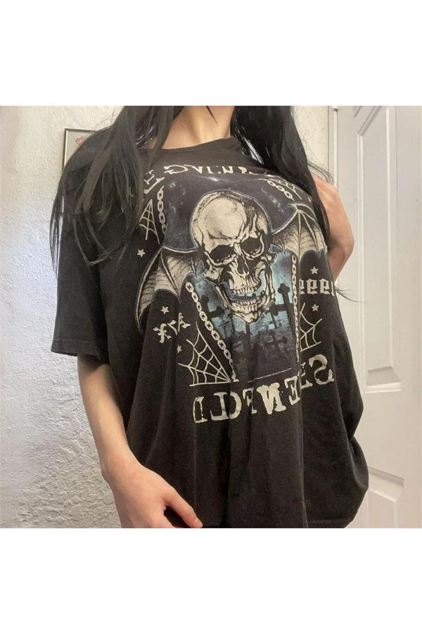 Köstebek-Avenged Sevenfold Smoked Bat Skull Cyber Grunge Unisex T-Shirt 1