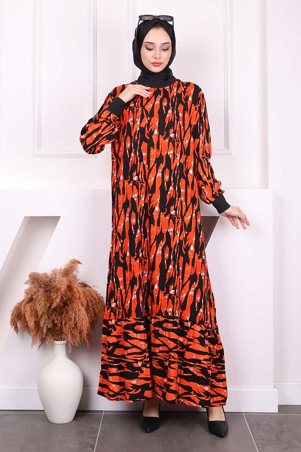 İmajButik-Fusta cu model portocaliu Rochie Viscon stratificată 1