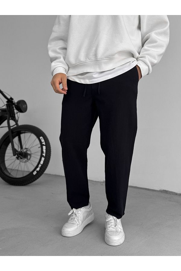 BYBASICMAN-Black Textured Basic Cotton Trousers Res-1077 1