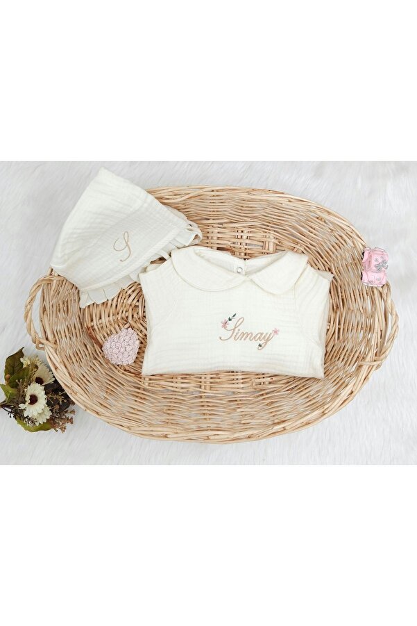gros shop 4 Katlı Müslin 4'lü Hastane Çıkış Mevlüt Seti %100 Pamuk Organik (KİŞİYE ÖZGÜ ISİMLİ NAKIŞ DESENLİ)