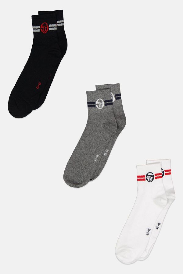 Sergio Tacchini-Men 3 Pair Brand Logo Crew Socks, White 1