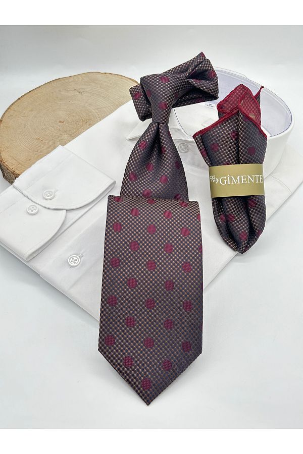 Gutiero-Brown Claret Red Patterned Classic Handkerchief Tie 1