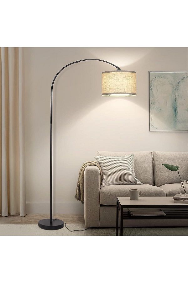 COOYA-LED Arc Floor Lamp, with Adjustable Hanging Drum Shade, 185CM Height Tall, 12W Bulb Included 1