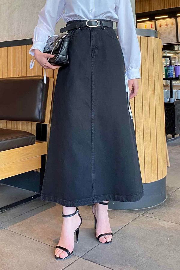 lamelif.com-Smoked Color Denim Skirt - Front Zipper 1