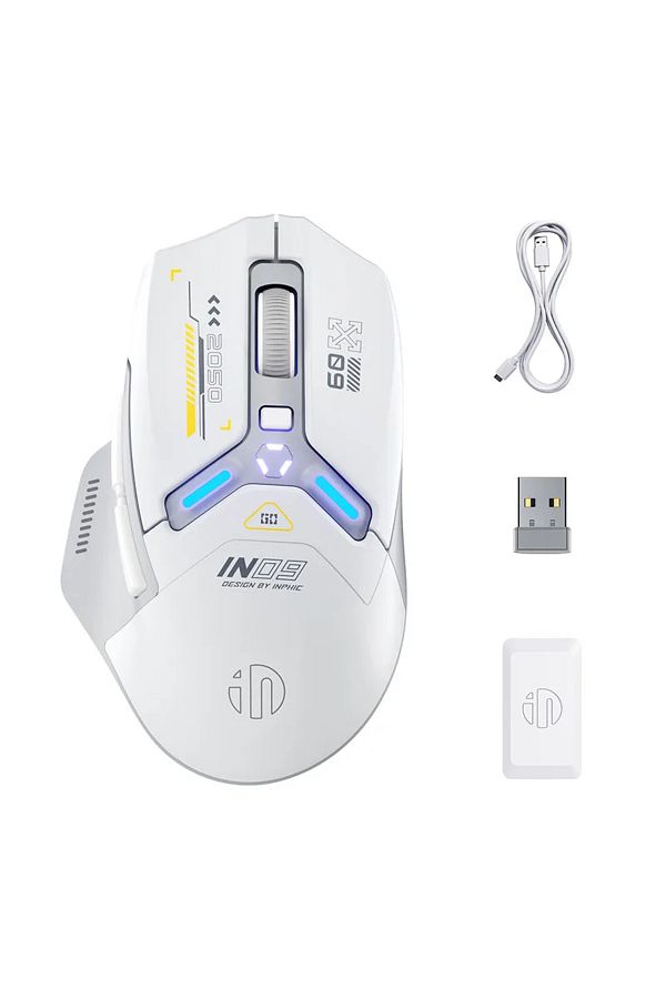 Choice-Silent Grey White Inphic In9 Wireless Gaming Mouse Rechargeable Paw3325 Bluetooth Mouse Rgb Lighting 1